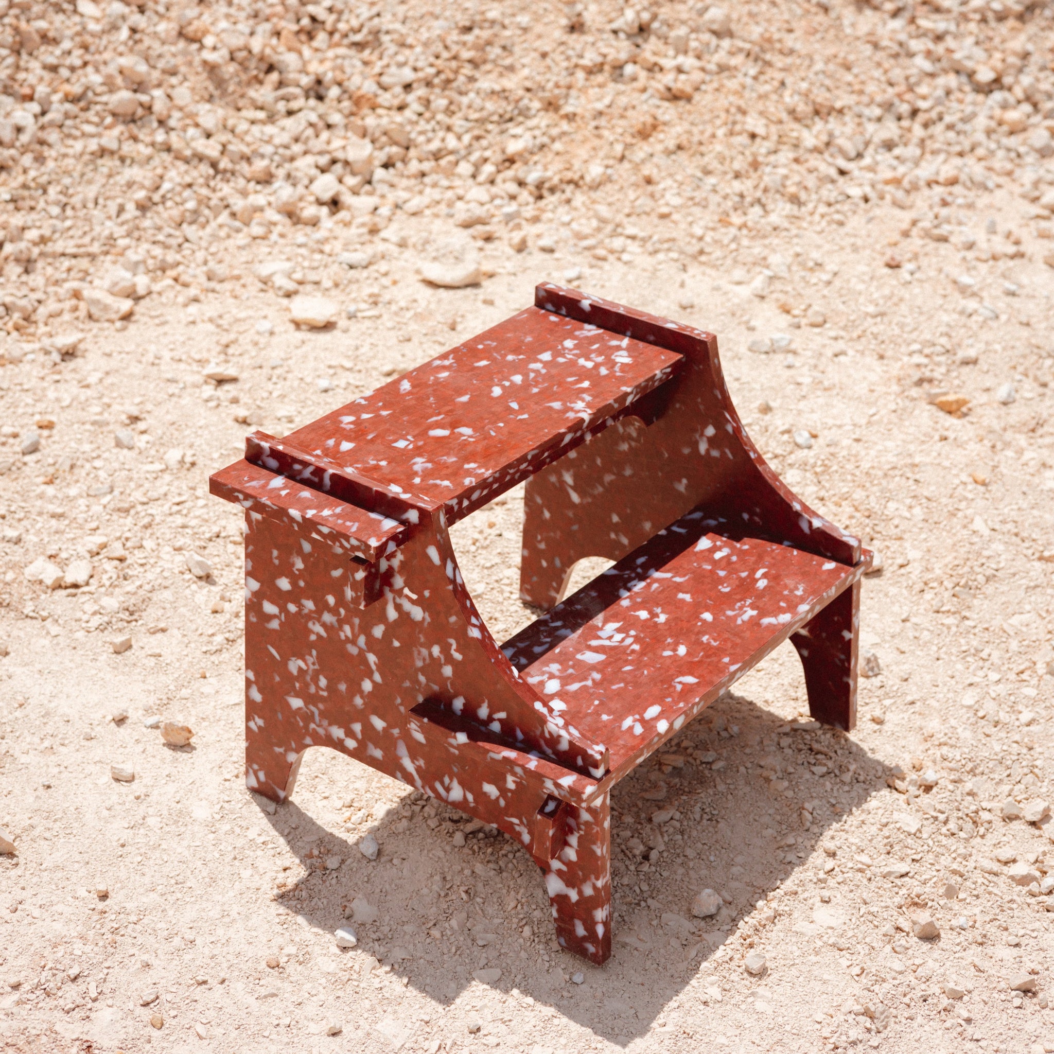 RED STEP STOOL BY THE MINIMONO PROJECT - BRAND FOR ECO FRIENDLY - PLAYFUL - MULTI FUNCTIONAL - SUSTAINABLE - HIGH QUALITY - DESIGN FURNITURE FROM RECYCLED PLASTIC FOR BOTH ADULT AND CHILDREN MADE IN BERLIN GERMANY