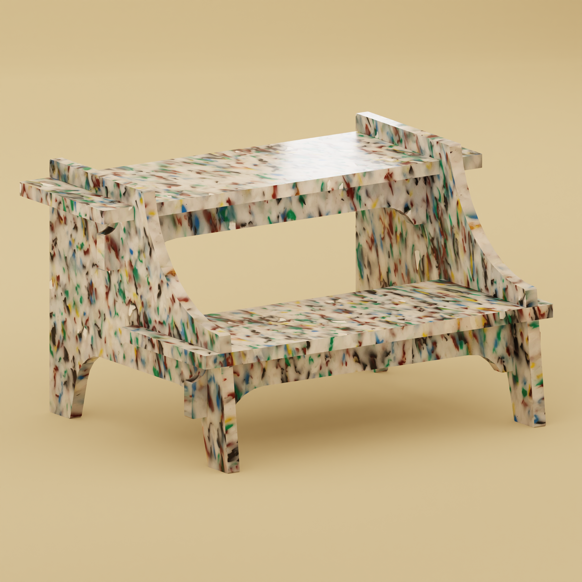 ANOTHER RENDER OF COLOURFUL STEP STOOL BY THE MINIMONO PROJECT - BRAND FOR ECO FRIENDLY - PLAYFUL - MULTI FUNCTIONAL - SUSTAINABLE - HIGH QUALITY - DESIGN FURNITURE FROM RECYCLED PLASTIC FOR BOTH ADULT AND CHILDREN MADE IN BERLIN GERMANY