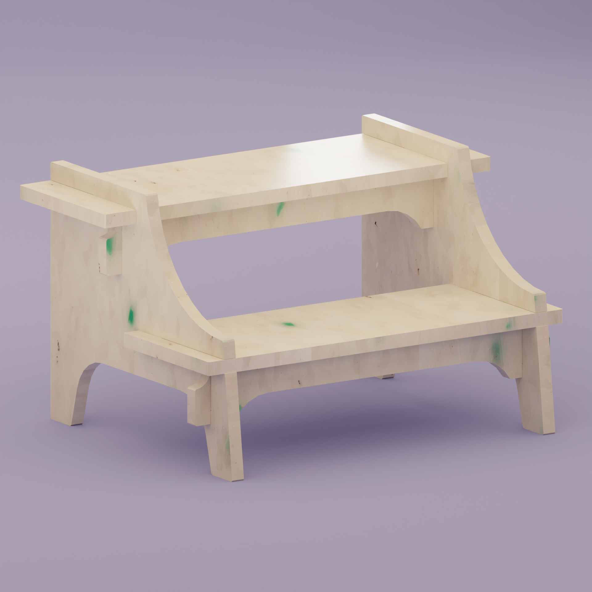 RENDER OF WHITE STEP STOOL BY THE MINIMONO PROJECT - BRAND FOR ECO FRIENDLY - PLAYFUL - MULTI FUNCTIONAL - SUSTAINABLE - HIGH QUALITY - DESIGN FURNITURE FROM RECYCLED PLASTIC FOR BOTH ADULT AND CHILDREN MADE IN BERLIN GERMANY