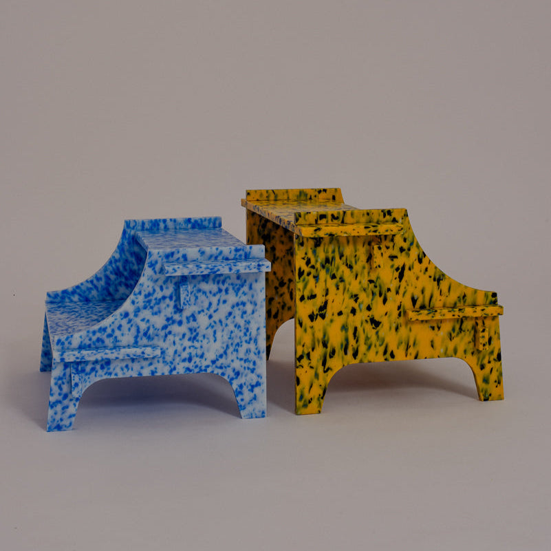 M2N1 IN ARTIC BLUE AND M2N2 IN SUNBURST YELLOW BY THE MINIMONO PROJECT - BRAND FOR ECO FRIENDLY - PLAYFUL - MULTI FUNCTIONAL - SUSTAINABLE - HIGH QUALITY - CIRCULAR DESIGN FURNITURE FROM RECYCLED PLASTIC FOR BOTH ADULT AND CHILDREN MADE IN BERLIN GERMANY