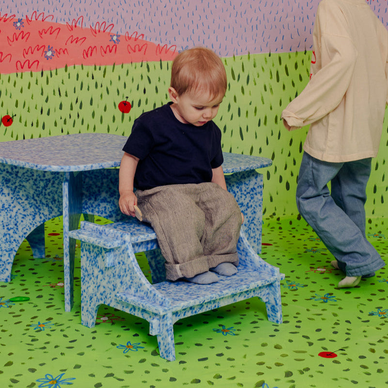 KID ON M2N1 IN ARTIC BLUE BY THE MINIMONO PROJECT - BRAND FOR ECO FRIENDLY - PLAYFUL - MULTI FUNCTIONAL - SUSTAINABLE - HIGH QUALITY - CIRCULAR DESIGN FURNITURE FROM RECYCLED PLASTIC FOR BOTH ADULT AND CHILDREN MADE IN BERLIN GERMANY