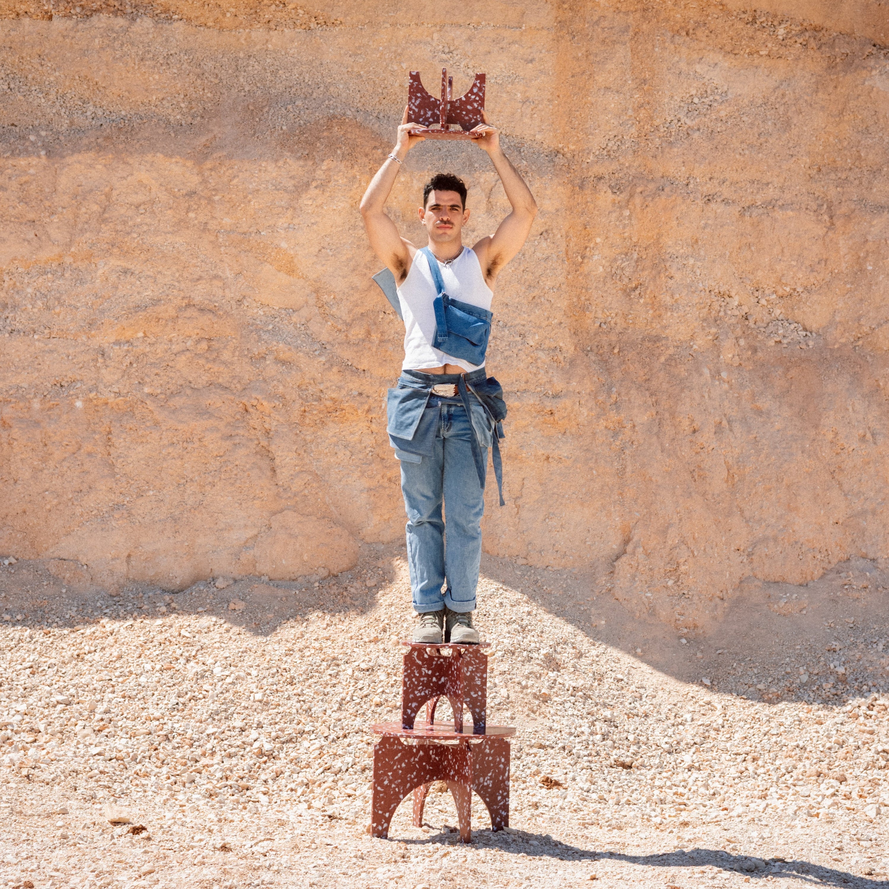 OMAR STANDING ON TABLE BY THE MINIMONO PROJECT - BRAND FOR ECO FRIENDLY - PLAYFUL - MULTI FUNCTIONAL - SUSTAINABLE - HIGH QUALITY - DESIGN FURNITURE FROM RECYCLED PLASTIC FOR BOTH ADULT AND CHILDREN MADE IN BERLIN GERMANY