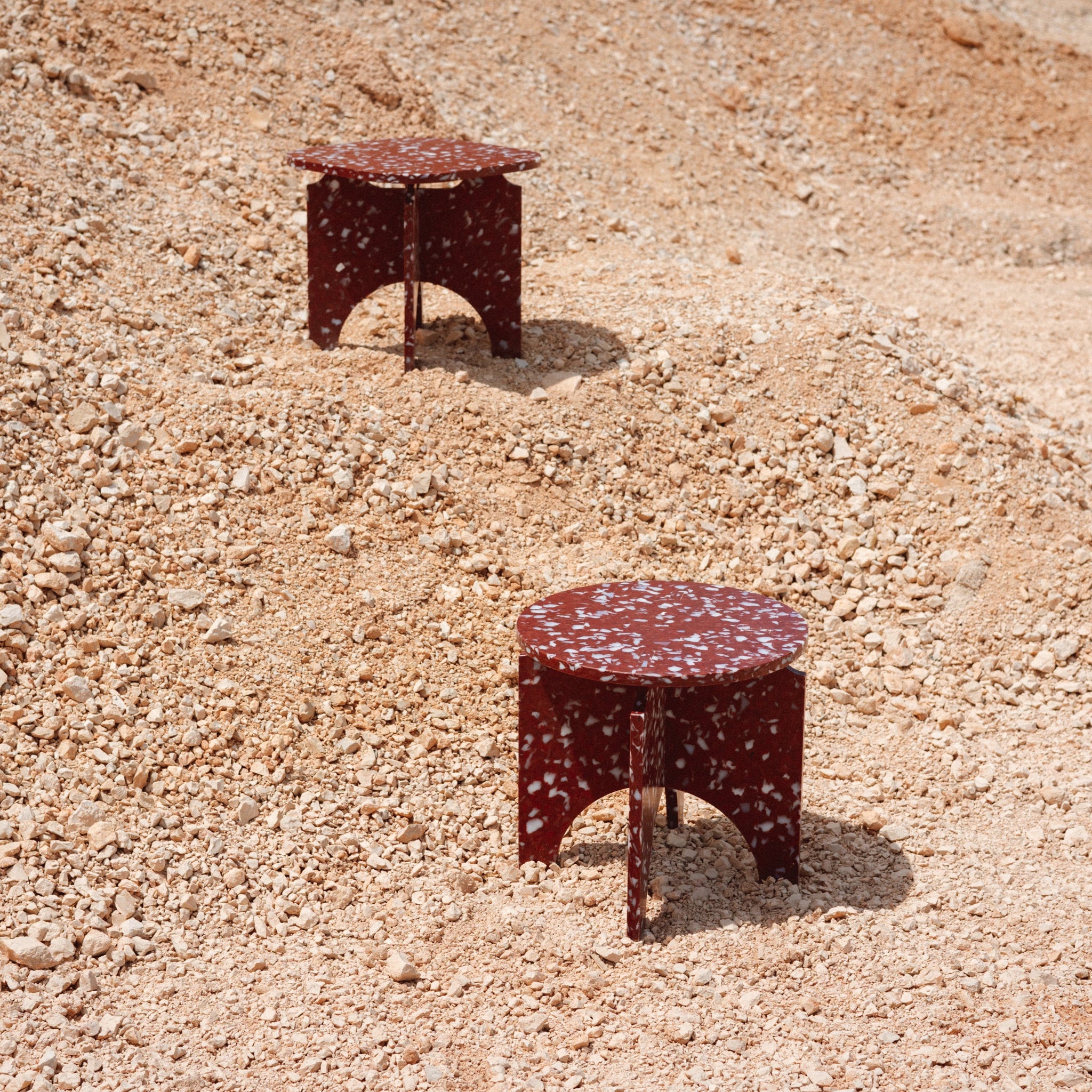 RED STOOLS BY THE MINIMONO PROJECT - BRAND FOR ECO FRIENDLY - PLAYFUL - MULTI FUNCTIONAL - SUSTAINABLE - HIGH QUALITY - DESIGN FURNITURE FROM RECYCLED PLASTIC FOR BOTH ADULT AND CHILDREN MADE IN BERLIN GERMANY