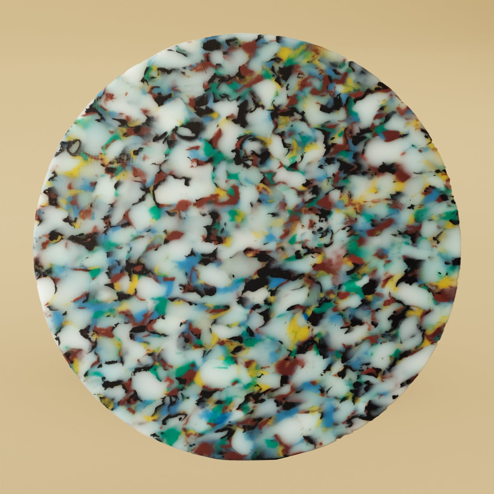 COLOURFUL SMALL CIRCLE CHARCUTERIE CUTTING BOARD BY THE MINIMONO PROJECT - BRAND FOR ECO FRIENDLY - PLAYFUL - MULTI FUNCTIONAL - SUSTAINABLE - HIGH QUALITY - DESIGN FURNITURE FROM RECYCLED PLASTIC FOR BOTH ADULT AND CHILDREN MADE IN BERLIN GERMANY