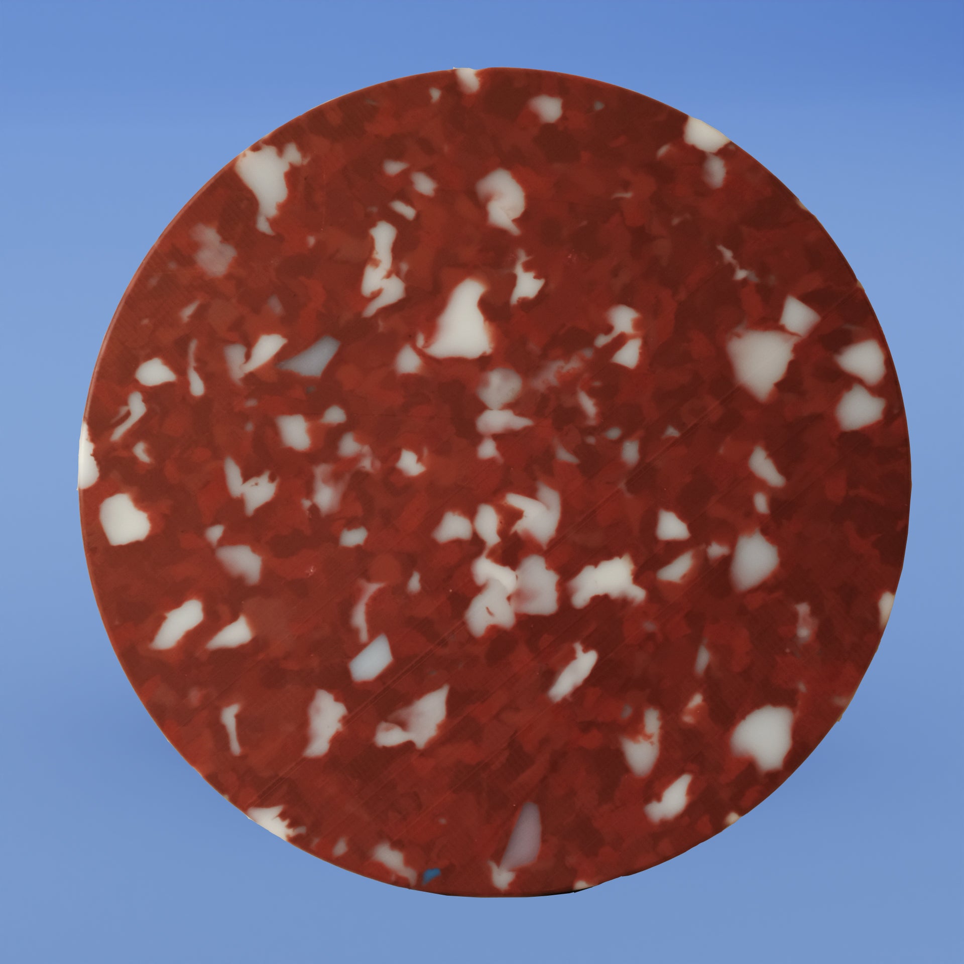 RED SMALL CIRCLE CHARCUTERIE CUTTING BOARD BY THE MINIMONO PROJECT - BRAND FOR ECO FRIENDLY - PLAYFUL - MULTI FUNCTIONAL - SUSTAINABLE - HIGH QUALITY - DESIGN FURNITURE FROM RECYCLED PLASTIC FOR BOTH ADULT AND CHILDREN MADE IN BERLIN GERMANY
