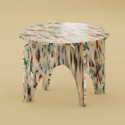 COLOURFUL ROUND TOP TABLE BY THE MINIMONO PROJECT - BRAND FOR ECO FRIENDLY - PLAYFUL - MULTI FUNCTIONAL - SUSTAINABLE - HIGH QUALITY - DESIGN FURNITURE FROM RECYCLED PLASTIC FOR BOTH ADULT AND CHILDREN MADE IN BERLIN GERMANY