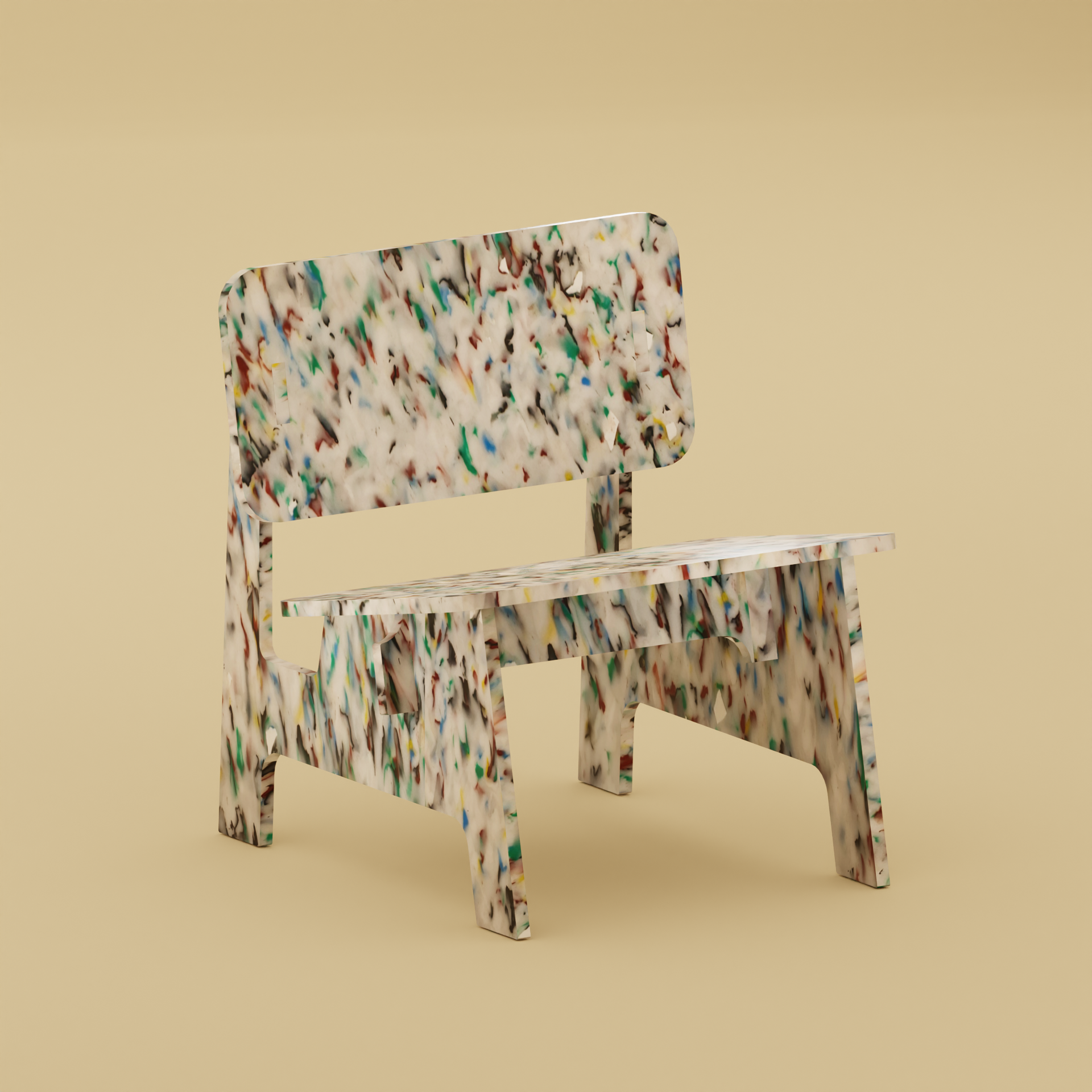 RENDER OF CLOLOURFUL CHAIR BY THE MINIMONO PROJECT - BRAND FOR ECO FRIENDLY - PLAYFUL - MULTI FUNCTIONAL - SUSTAINABLE - HIGH QUALITY - DESIGN FURNITURE FROM RECYCLED PLASTIC FOR BOTH ADULT AND CHILDREN MADE IN BERLIN GERMANY