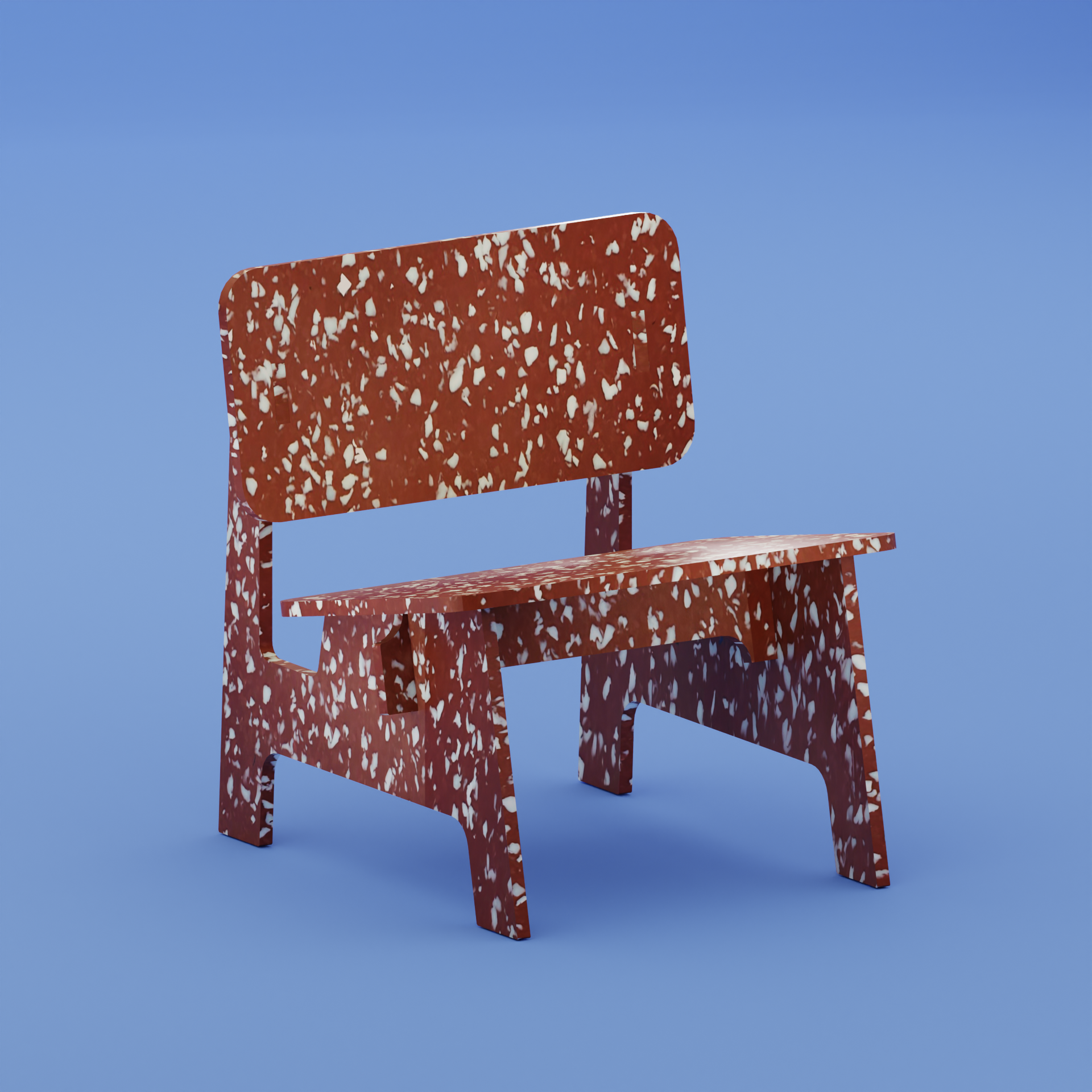 RENDER OF RED CHAIR BY THE MINIMONO PROJECT - BRAND FOR ECO FRIENDLY - PLAYFUL - MULTI FUNCTIONAL - SUSTAINABLE - HIGH QUALITY - DESIGN FURNITURE FROM RECYCLED PLASTIC FOR BOTH ADULT AND CHILDREN MADE IN BERLIN GERMANY
