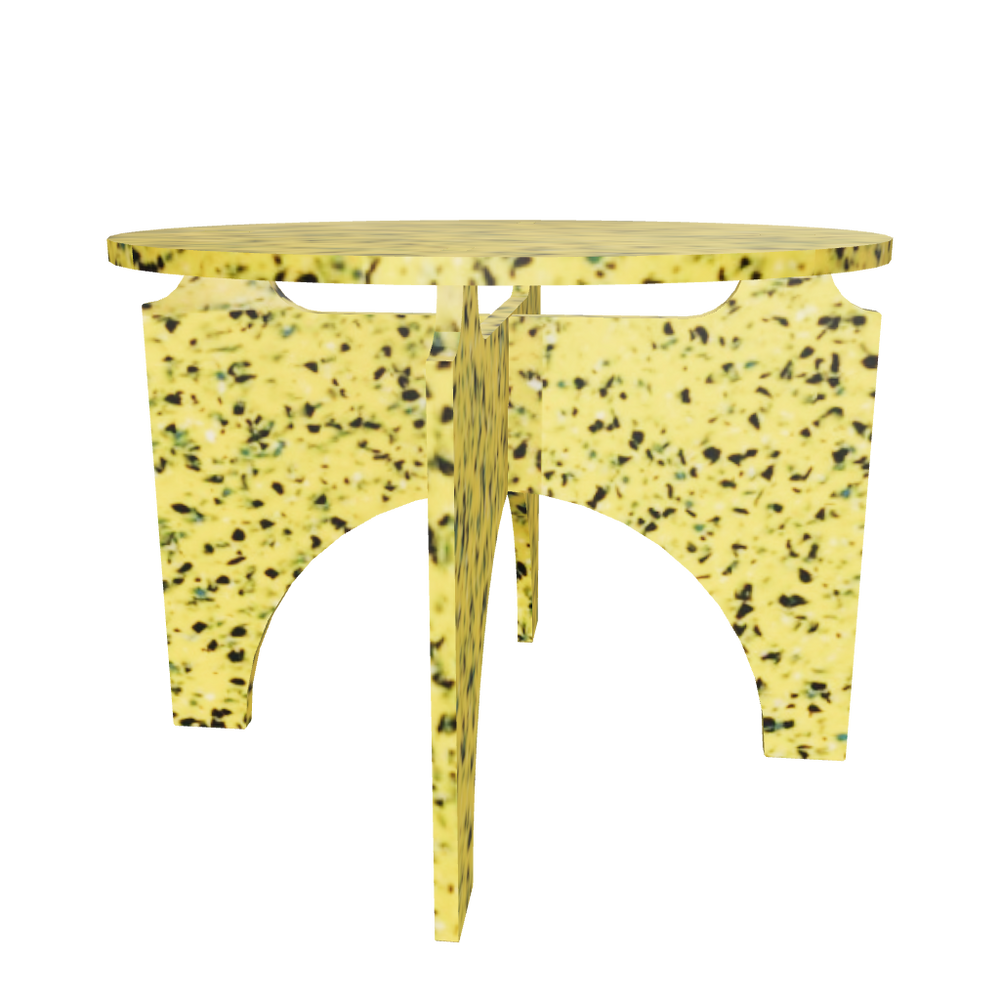 3D OF M1N3 TABLE IN SUNBURST YELLOW BY THE MINIMONO PROJECT - BRAND FOR ECO FRIENDLY - PLAYFUL - MULTI FUNCTIONAL - SUSTAINABLE - HIGH QUALITY - CIRCULAR DESIGN FURNITURE FROM RECYCLED PLASTIC FOR BOTH ADULT AND CHILDREN MADE IN BERLIN GERMANY