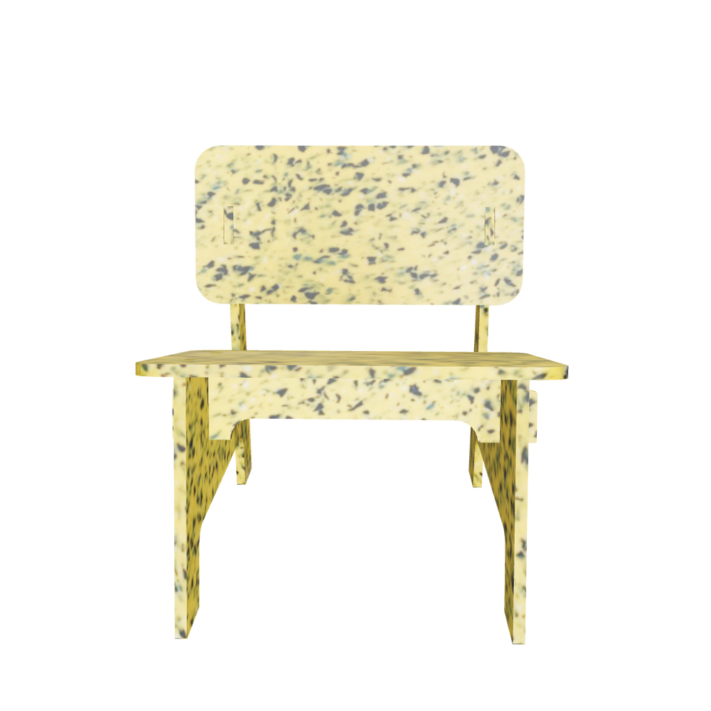 3D OF M3N1 CHAIR IN SUNBURST YELLOW BY THE MINIMONO PROJECT - BRAND FOR ECO FRIENDLY - PLAYFUL - MULTI FUNCTIONAL - SUSTAINABLE - HIGH QUALITY - CIRCULAR DESIGN FURNITURE FROM RECYCLED PLASTIC FOR BOTH ADULT AND CHILDREN MADE IN BERLIN GERMANY