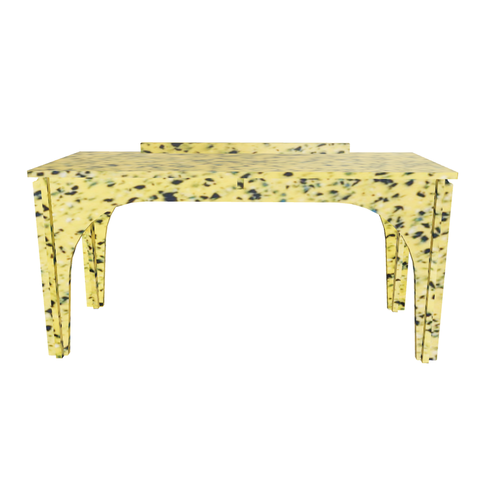 3D OF M4N1 BENCH OR KIDS DESK IN SUNBURST YELLOW BY THE MINIMONO PROJECT - BRAND FOR ECO FRIENDLY - PLAYFUL - MULTI FUNCTIONAL - SUSTAINABLE - HIGH QUALITY - CIRCULAR DESIGN FURNITURE FROM RECYCLED PLASTIC FOR BOTH ADULT AND CHILDREN MADE IN BERLIN GERMANY