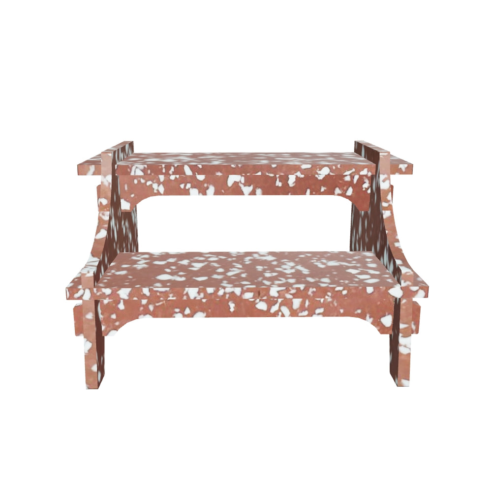 RENDER OF RED SMALL STEP STOOL BY THE MINIMONO PROJECT - BRAND FOR ECO FRIENDLY - PLAYFUL - MULTI FUNCTIONAL - SUSTAINABLE - HIGH QUALITY - DESIGN FURNITURE FROM RECYCLED PLASTIC FOR BOTH ADULT AND CHILDREN MADE IN BERLIN GERMANY