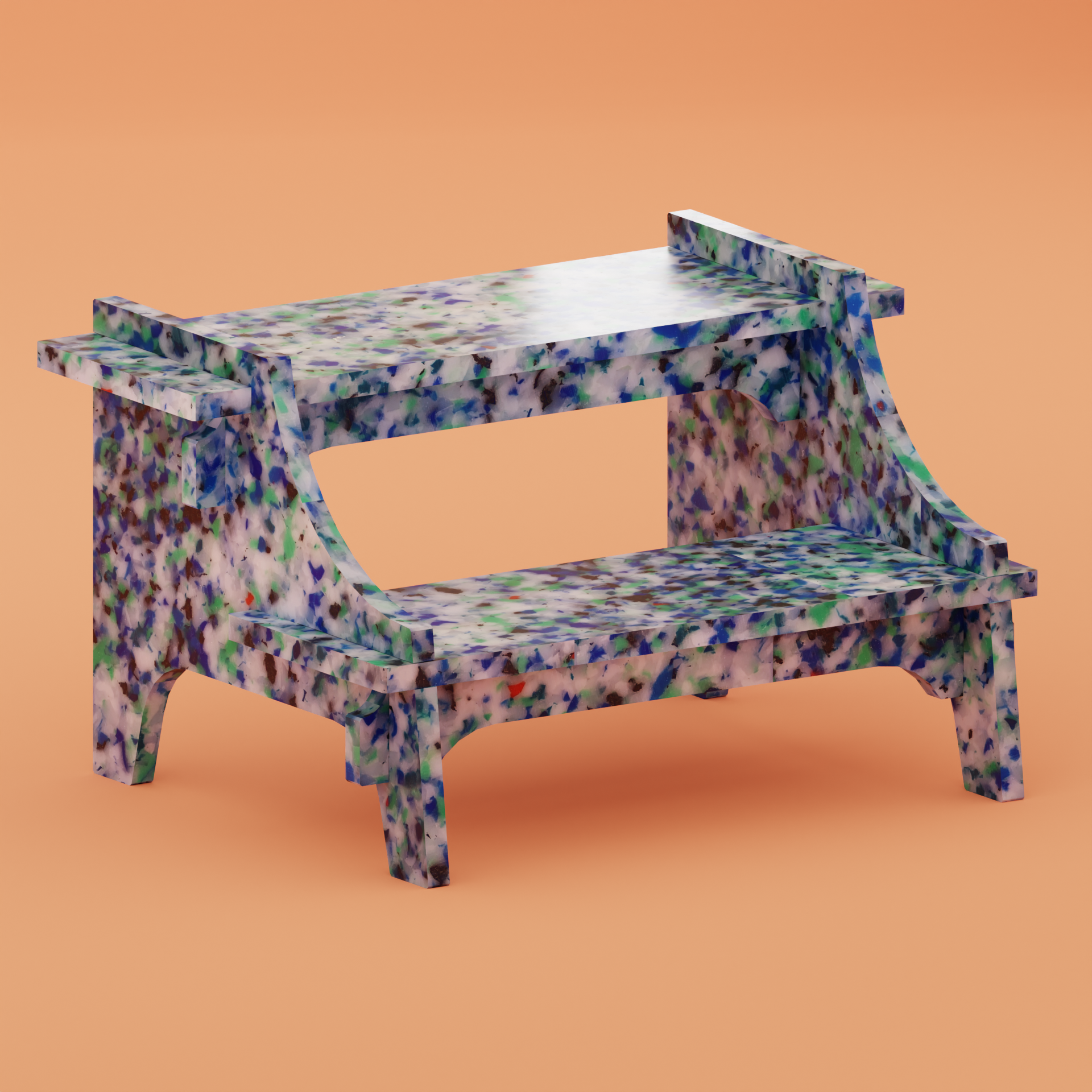 RENDER OF BLUE STEP STOOL BY THE MINIMONO PROJECT - BRAND FOR ECO FRIENDLY - PLAYFUL - MULTI FUNCTIONAL - SUSTAINABLE - HIGH QUALITY - DESIGN FURNITURE FROM RECYCLED PLASTIC FOR BOTH ADULT AND CHILDREN MADE IN BERLIN GERMANY