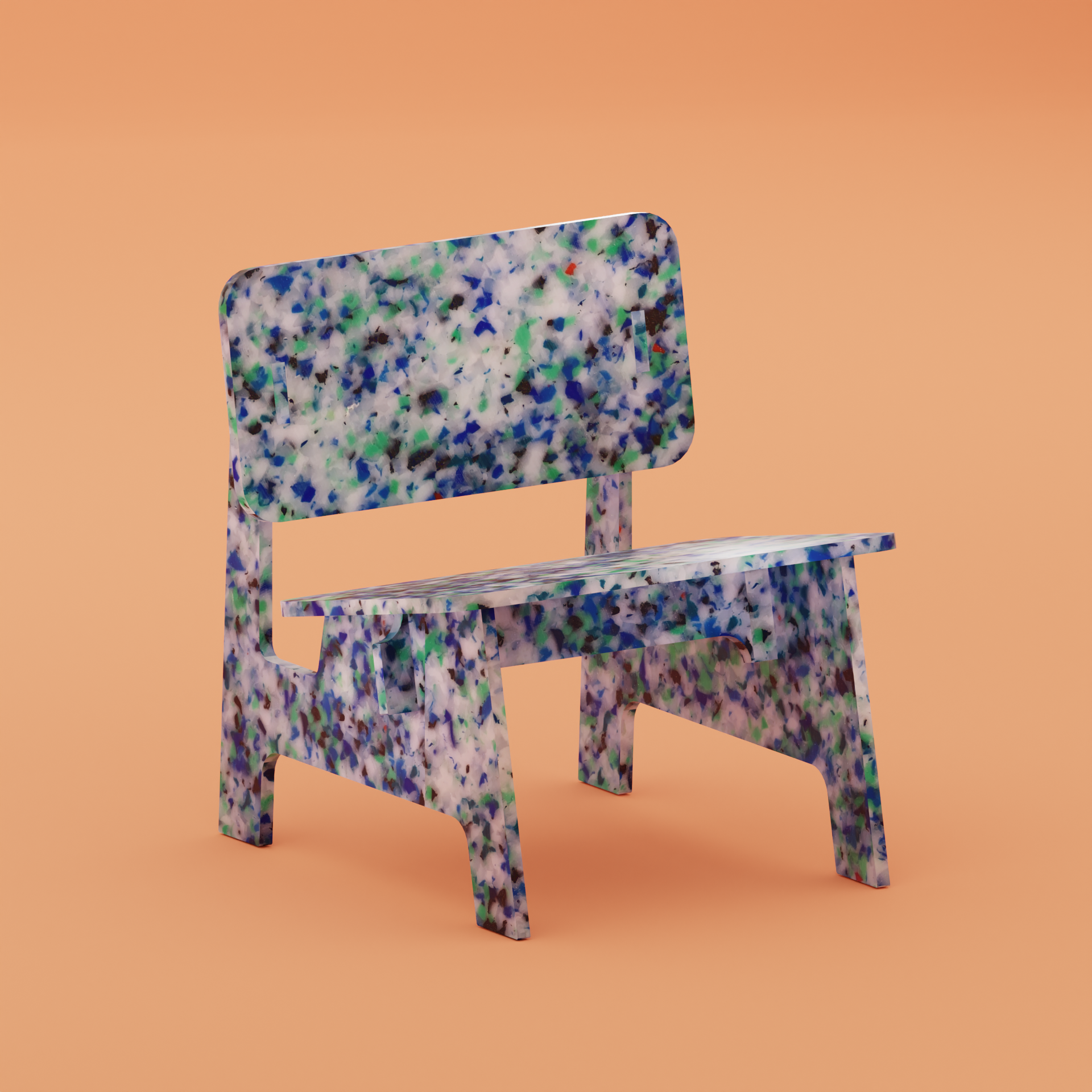 RENDER OF BLUE CHAIR BY THE MINIMONO PROJECT - BRAND FOR ECO FRIENDLY - PLAYFUL - MULTI FUNCTIONAL - SUSTAINABLE - HIGH QUALITY - DESIGN FURNITURE FROM RECYCLED PLASTIC FOR BOTH ADULT AND CHILDREN MADE IN BERLIN GERMANY