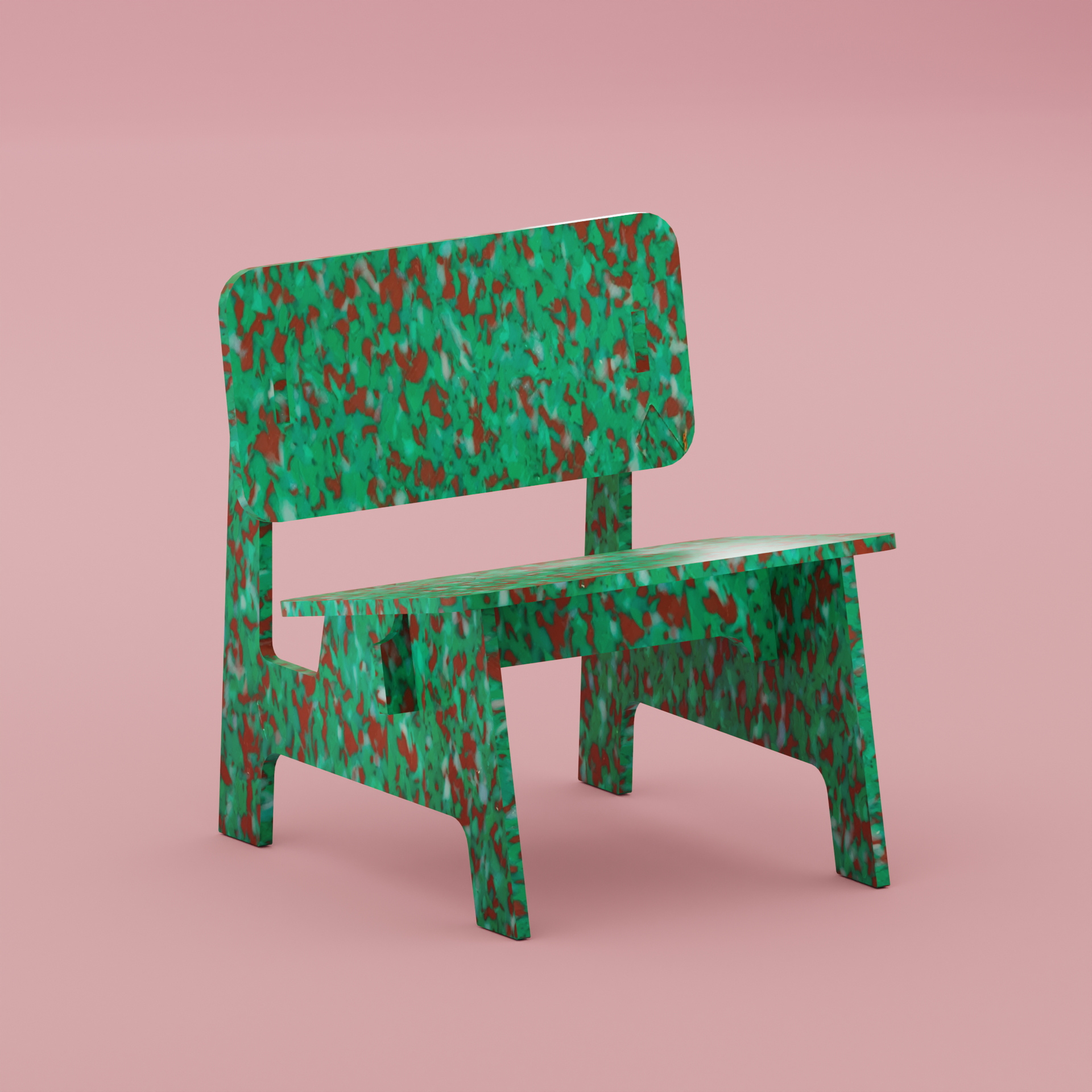 RENDER OF GREEN CHAIR BY THE MINIMONO PROJECT - BRAND FOR ECO FRIENDLY - PLAYFUL - MULTI FUNCTIONAL - SUSTAINABLE - HIGH QUALITY - DESIGN FURNITURE FROM RECYCLED PLASTIC FOR BOTH ADULT AND CHILDREN MADE IN BERLIN GERMANY