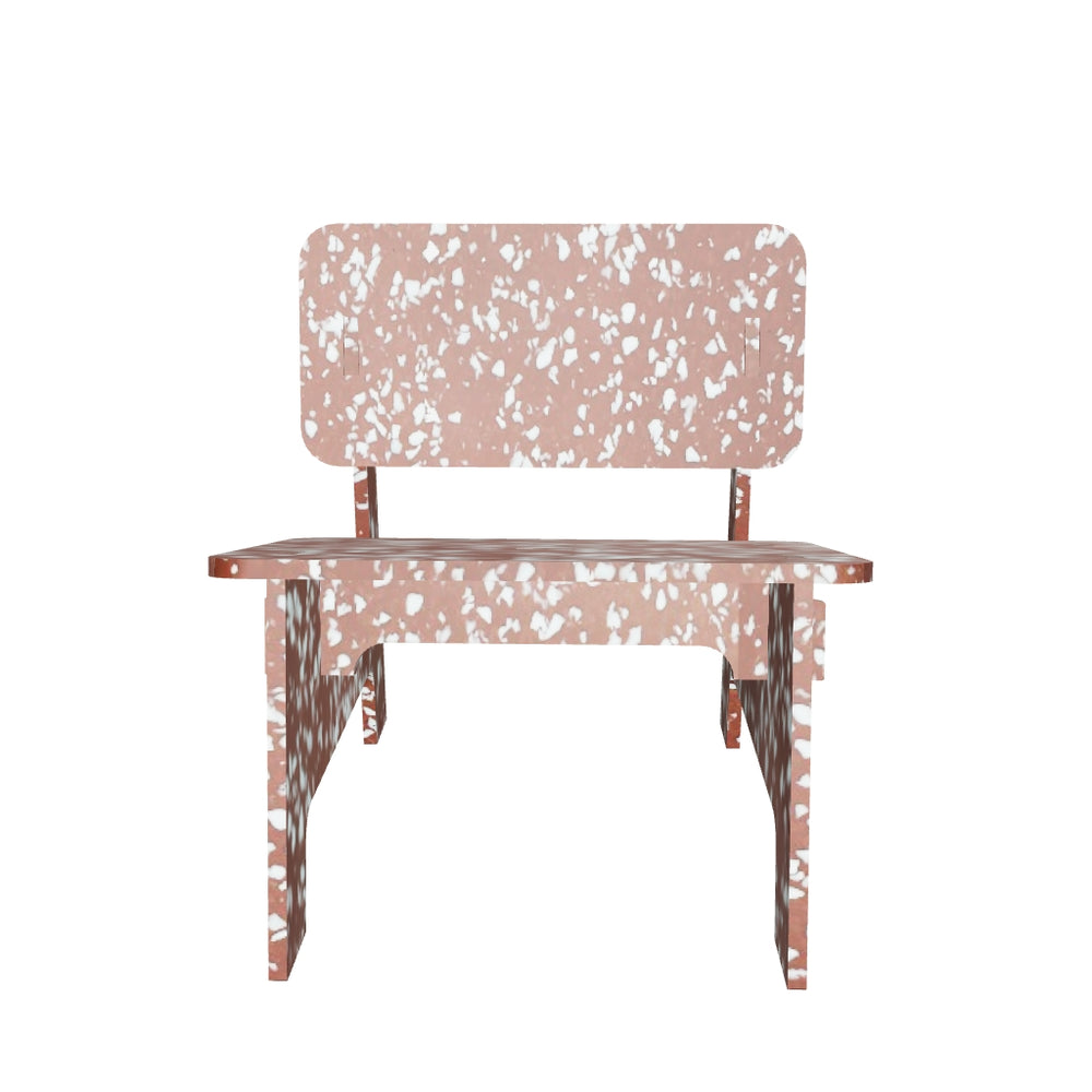 FRONT RENDER OF RED CHAIR BY THE MINIMONO PROJECT - BRAND FOR ECO FRIENDLY - PLAYFUL - MULTI FUNCTIONAL - SUSTAINABLE - HIGH QUALITY - DESIGN FURNITURE FROM RECYCLED PLASTIC FOR BOTH ADULT AND CHILDREN MADE IN BERLIN GERMANY